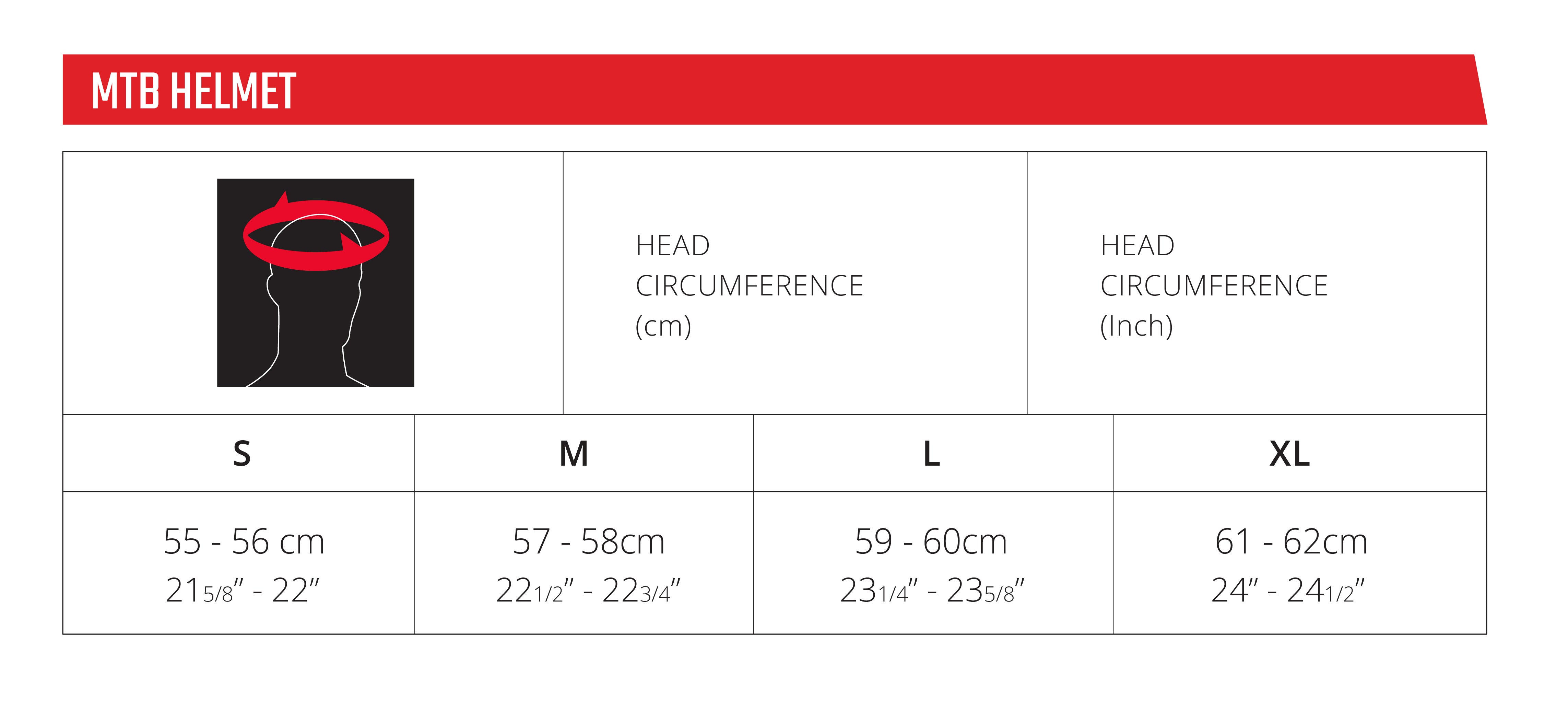 Leatt Gravity MTB helmet size chart