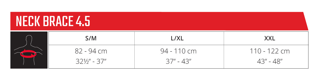 Neck brace sizing chart